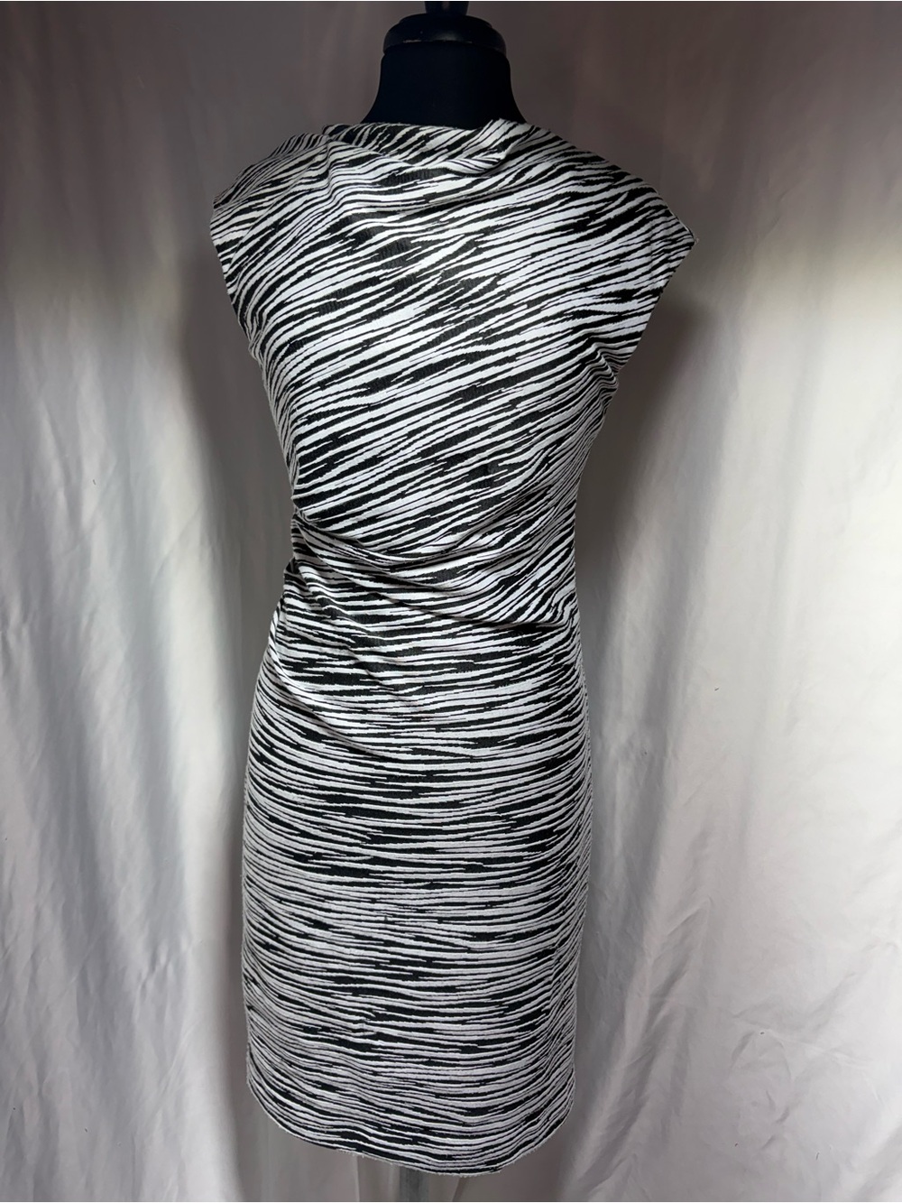 Katherine Kelly Black White Ruched Sheath Dress Size 10